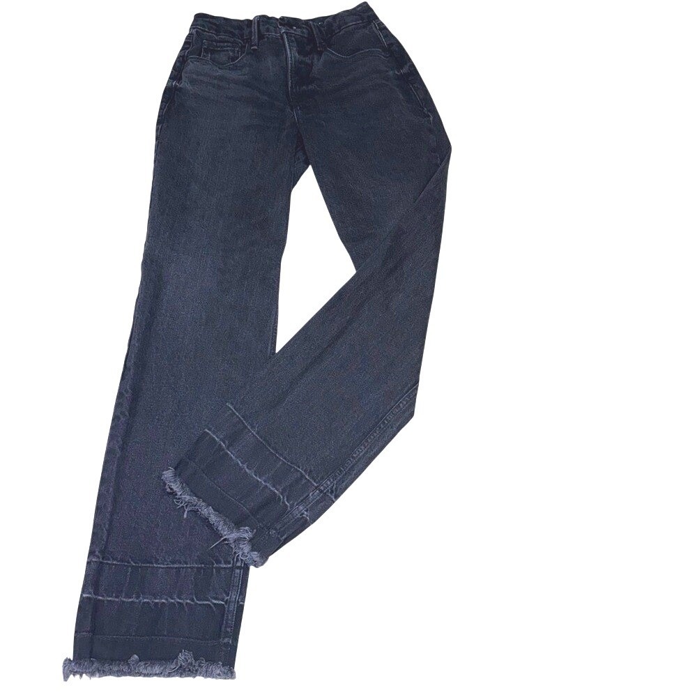 Good American "Good‎ Icon Straight" jeans with raw undone hem size 4/27